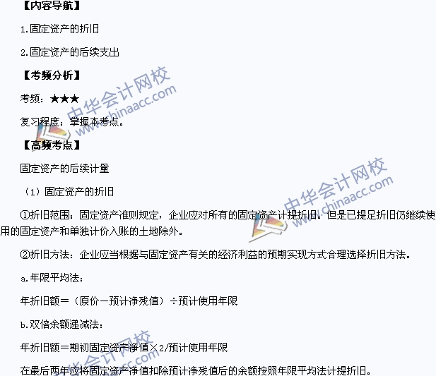 2015中級會計職稱《中級會計實務》高頻考點：固定資產(chǎn)的后續(xù)計量