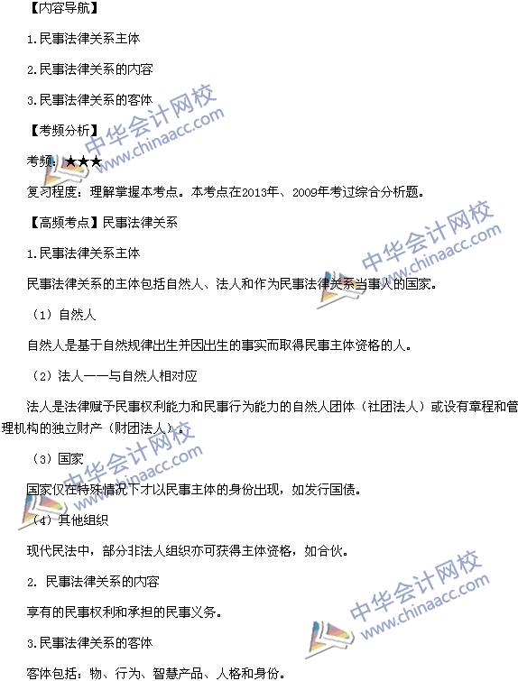 2015稅務(wù)師《涉稅服務(wù)相關(guān)法律》高頻考點：民事法律關(guān)系