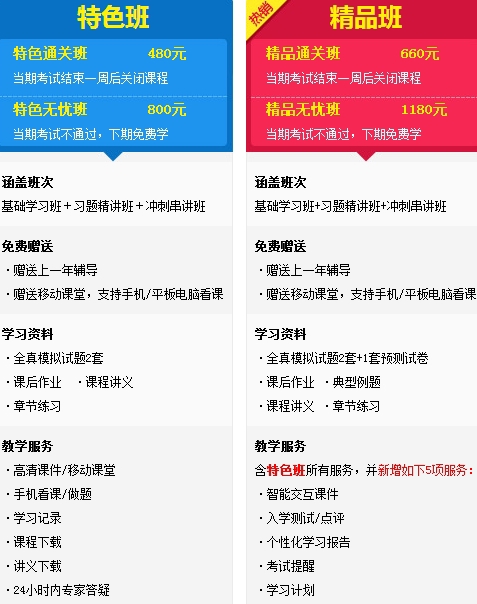 經(jīng)濟(jì)師特色班、精品班班次對(duì)比