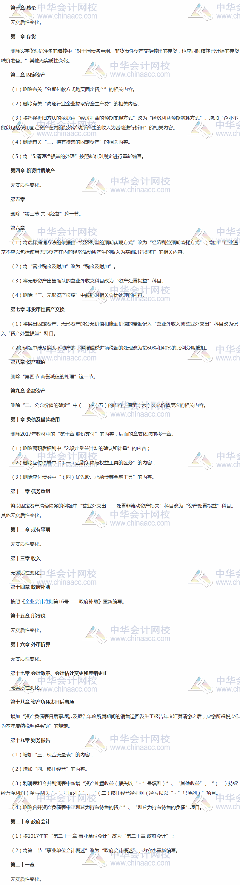 2018年中級(jí)會(huì)計(jì)職稱(chēng)考試《中級(jí)會(huì)計(jì)實(shí)務(wù)》新舊教材變化對(duì)比