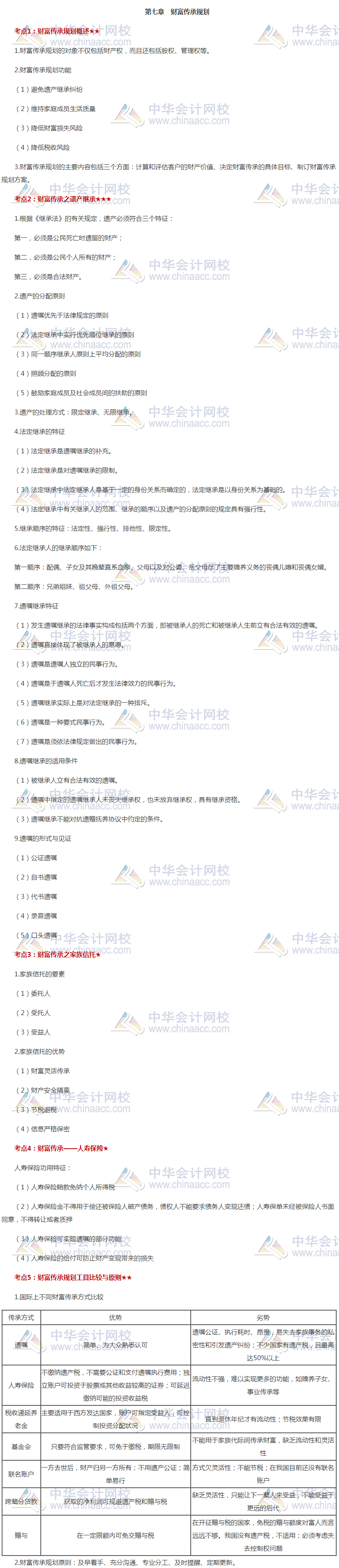 銀行中級《個人理財》高頻考點(diǎn)第七章：財富傳承規(guī)劃