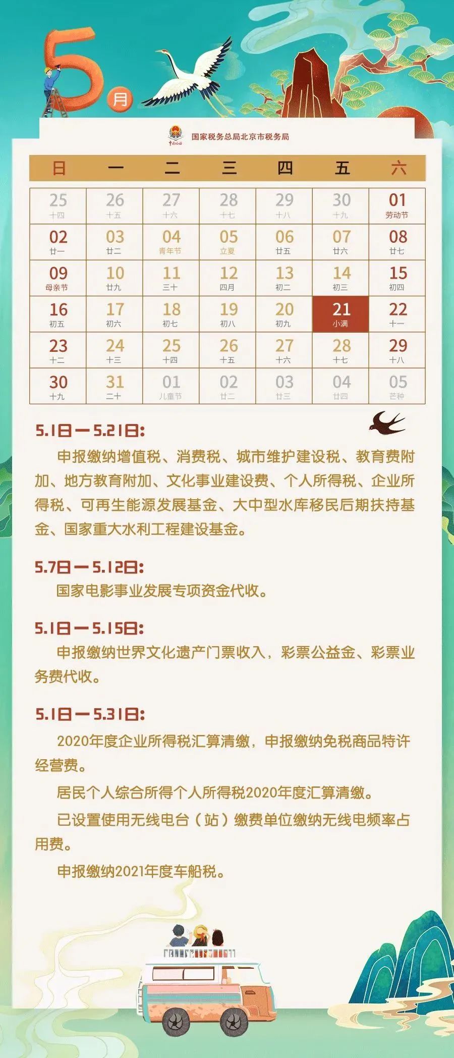 5月征期日歷及本月開始實施的稅費政策！