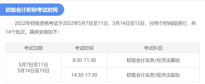 陜西2022年初級會計(jì)考試時間：5月7日至11日