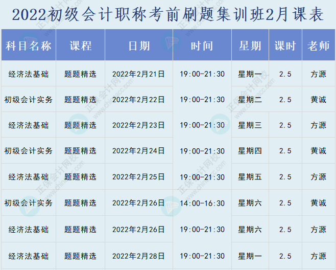 速看！2022初級會計(jì)職稱考前刷題集訓(xùn)班課表已出爐！