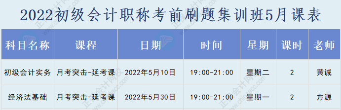 速看！2022初級會計(jì)職稱考前刷題集訓(xùn)班課表已出爐！