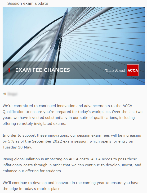 ACCA考試費用上漲5%！2022年9月季考報名起實施！