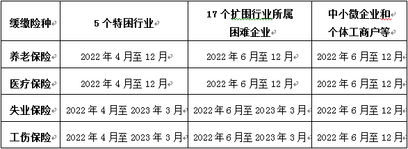 各險種申請緩繳社會保險費(fèi)政策實施期限（所屬期）