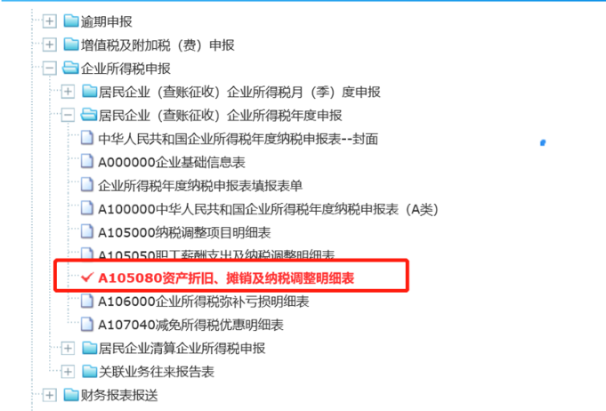 填報表單A105080資產(chǎn)折舊、攤銷及納稅調(diào)整明細表