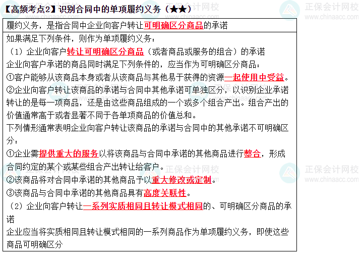 2023《中級會計實務(wù)》高頻考點：識別合同中的單項履約義務(wù)（★★）