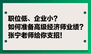 職位低、企業(yè)?。咳绾螠?zhǔn)備高級(jí)經(jīng)濟(jì)師業(yè)績(jī)？張寧老師給你支招！