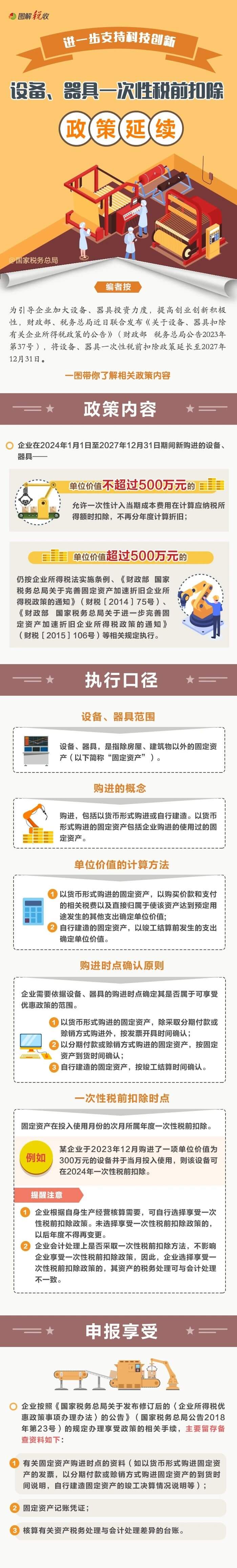設(shè)備、器具一次性稅前扣除政策延續(xù)