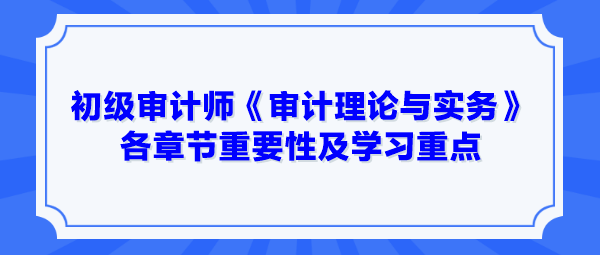 2024年初級審計師《審計理論與實務(wù)》各章節(jié)重要性及學(xué)習(xí)重點