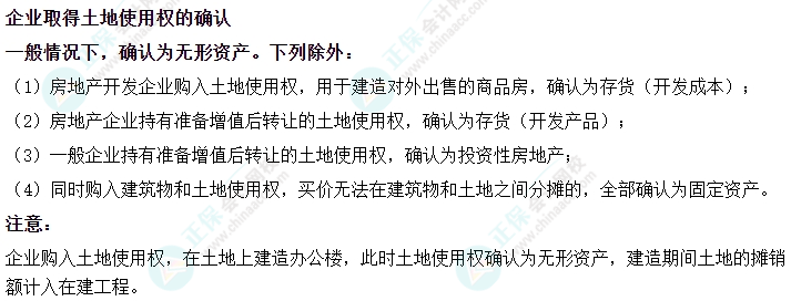 2024中級會計實務易錯易混知識點——企業(yè)取得土地使用權(quán)的確認