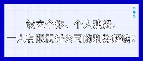 設(shè)立個(gè)體、個(gè)人獨(dú)資、一人有限責(zé)任公司的利弊解讀！