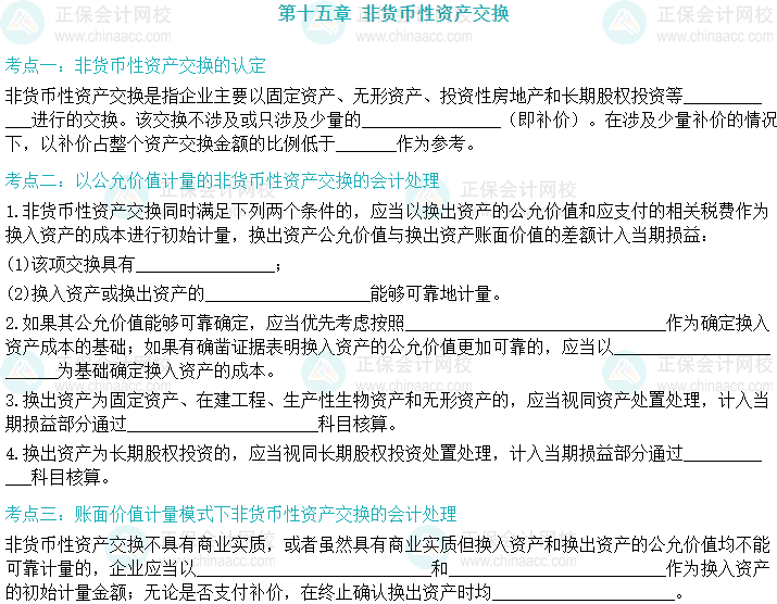 【默寫本】2024中級會計實務填空記憶——非貨幣性資產(chǎn)交換