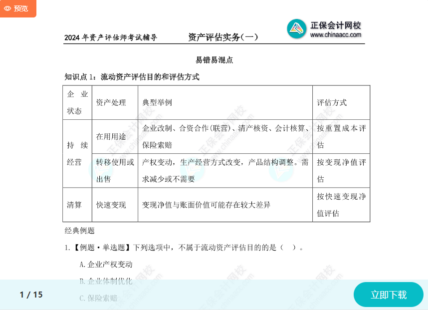 速看！2024資產(chǎn)評(píng)估師考試《資產(chǎn)評(píng)估實(shí)務(wù)一》易錯(cuò)易混知識(shí)點(diǎn)