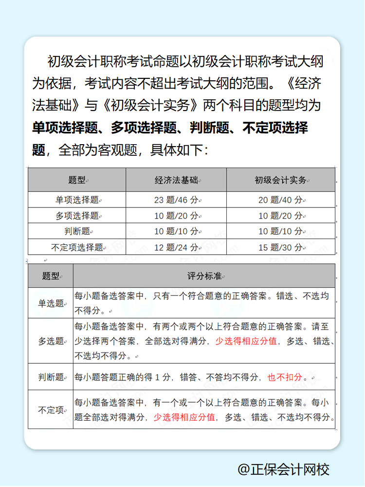 了解一下！初級(jí)會(huì)計(jì)職稱考試題型內(nèi)容與分值分布