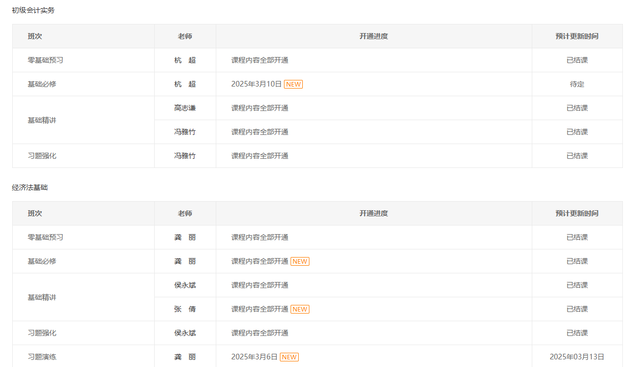 課程更新進(jìn)度